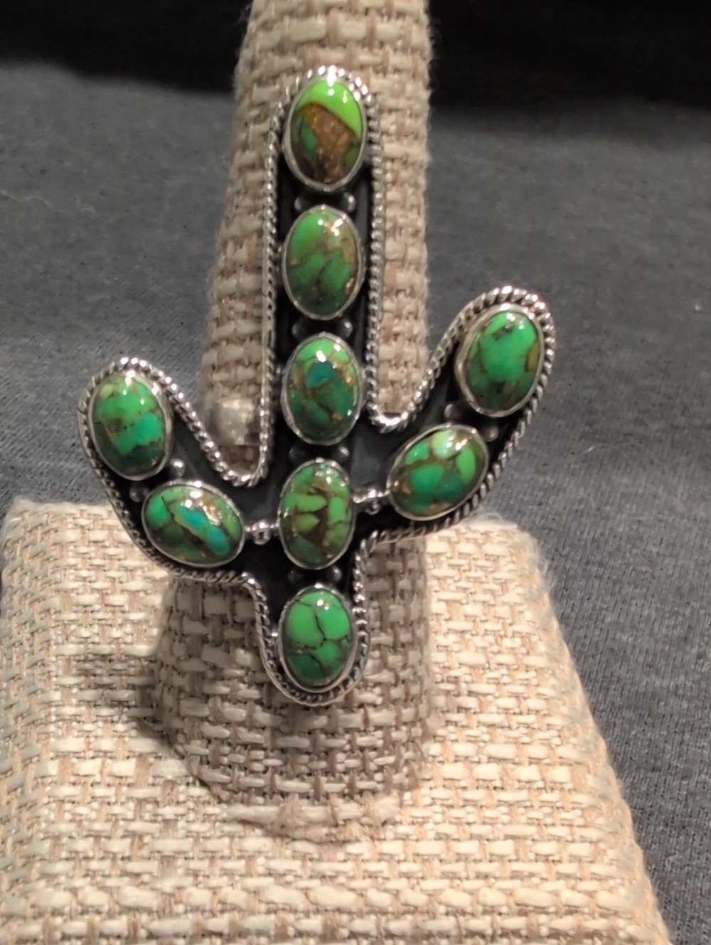 Sterling Silver Green Turquoise Cactus Statement Ring - Women Jewelry